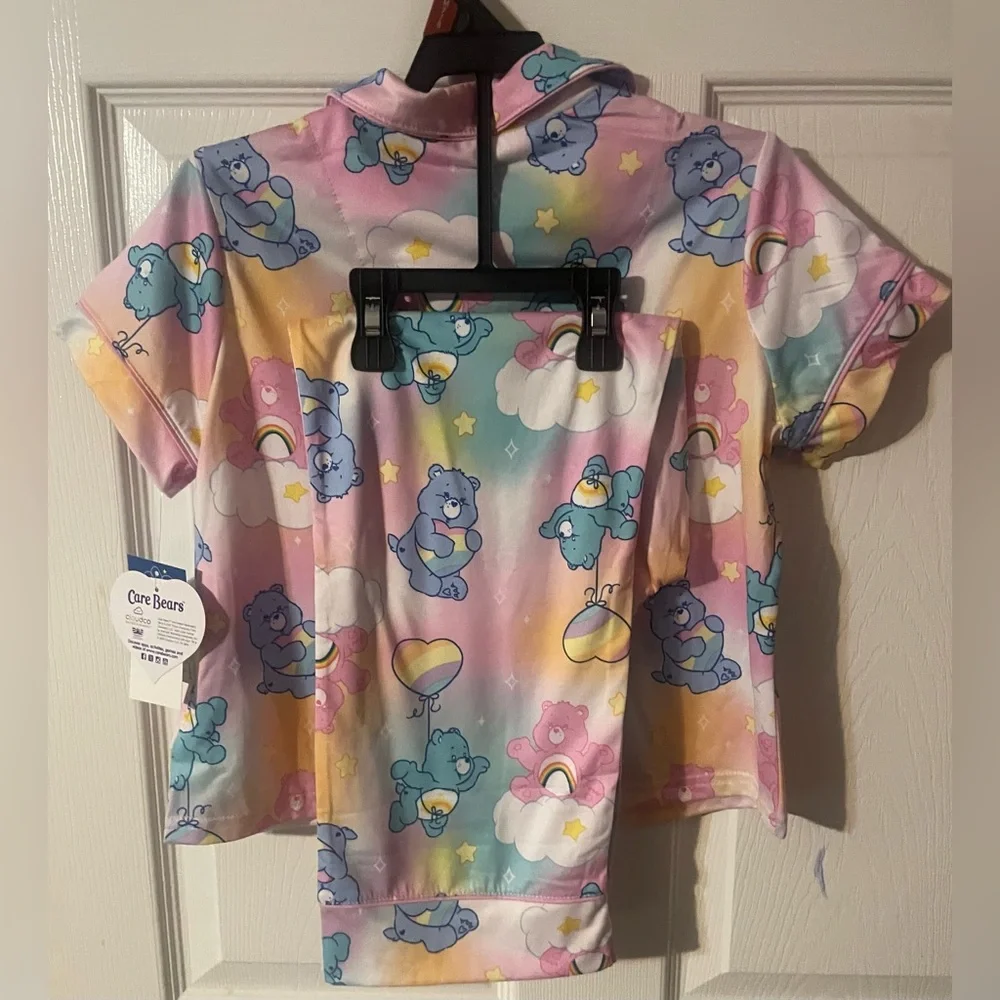 NWT Care Bears Girls Pajama Set Size‎ M 7/8 Rainbow Hearts 2 Piece Sleepwear